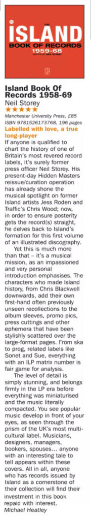 Record Collector 5star review of the Island Book of Records 1959-68